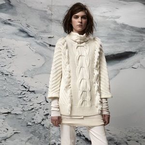 NWT Tess Giberson fringe cable funnel neck sweater